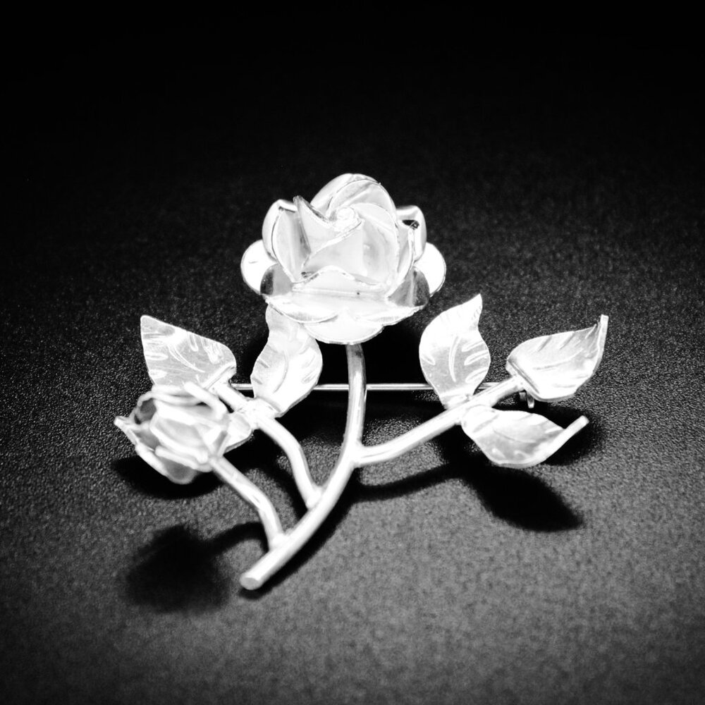 925 Sterling Silver TAXCO MEXICO 3D Rose Flower Floral LARGE Vintage Brooch Pin